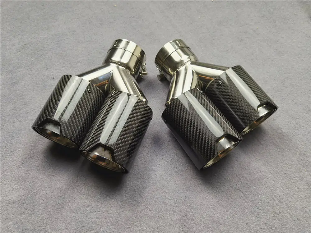 1 Pair High Quality Y Model Car Styling For B-MW Glossy Black Exhaust Pipe Carbon Fiber 304 Stainless Steel Muffler Tip Nozzles