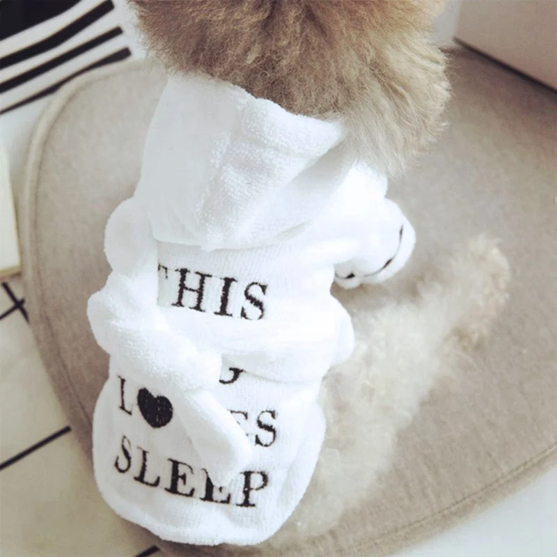 Pet Dog Hooded Nightgown Pajamas Puppy Clothes Soft Pets Dogs Cat Coat Costume White Robe Coral Bathrobe Dog Bathrobe Pajamas