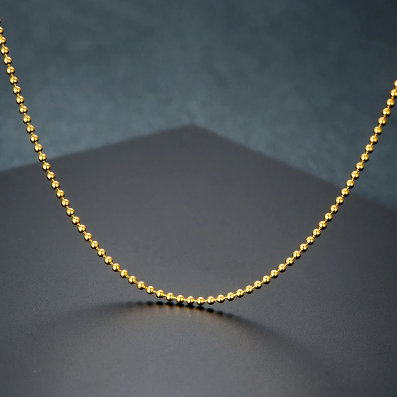 Real 18K Yellow Gold Necklace Women's 1mm/1.2mm Polish Beaded Chain Link 40cm to 50cm