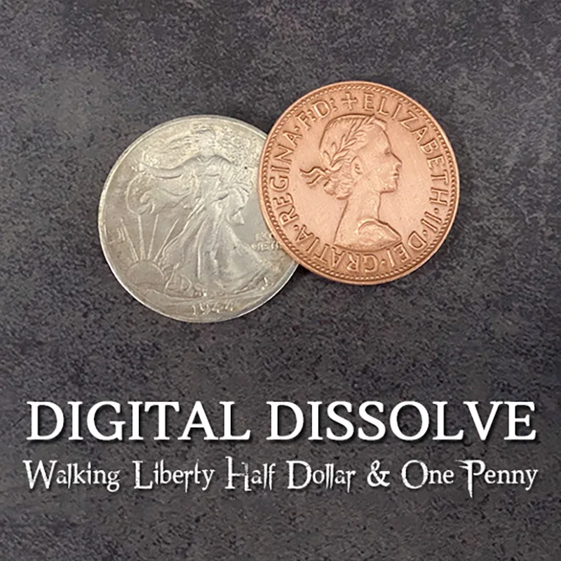 Digital dissolver (andando liberdade meio dólar) truques de magia mágico fechar-se ilusões truque adereços visualmente moeda mudança magie