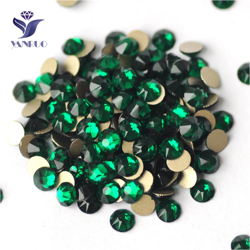 YANRUO 2088NoHF All Sizes Emerald Flatback 3D Nail Art Glitter Gems Strass Crystal Green Stones Non Hotfix Rhinestones