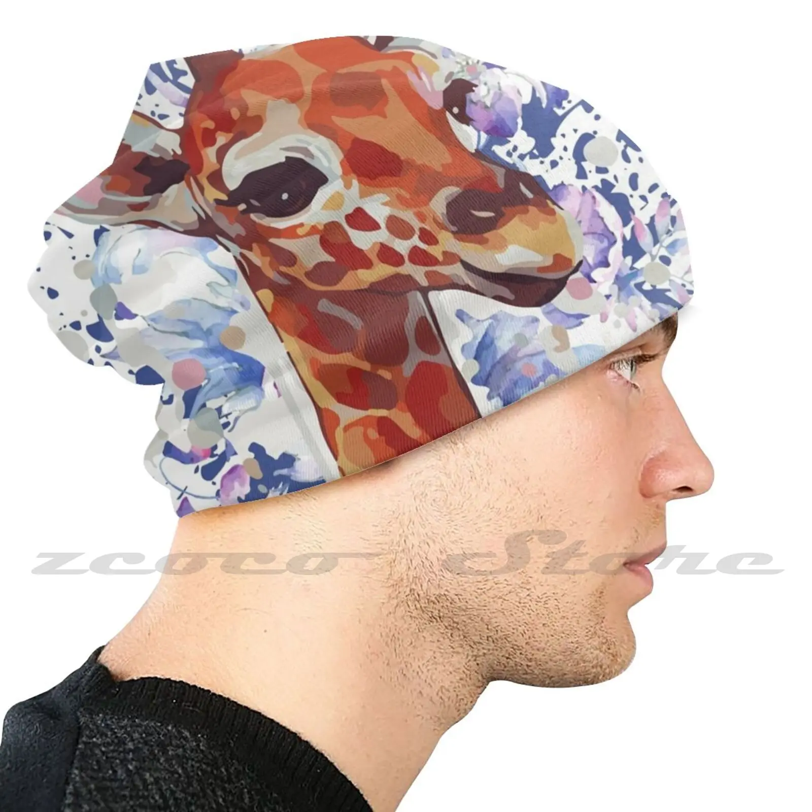 Giraffe-Cute Giraffe-Giraffe Drawing Knit Hat Elastic Soft Personalized Pattern Present Cap Party Animal Cute Giraffe Farbig