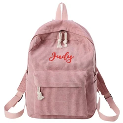 Personalized Corduroy Black Navy Khaki Gary Student Backpack Embroidered Custom Large Capacity Schoolbag for Student and Adult