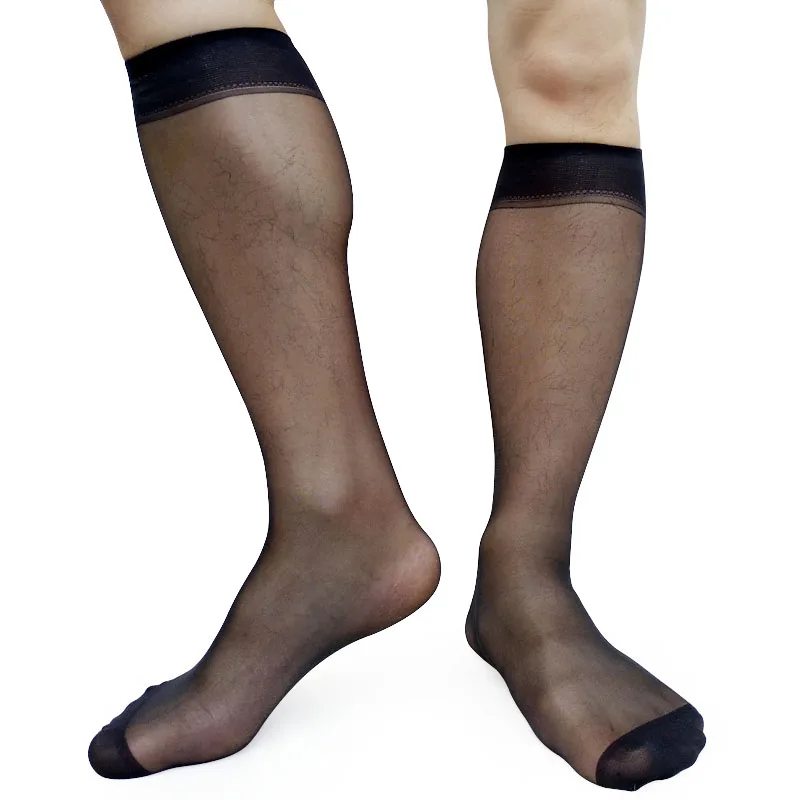 Black sheer Thin Men formal Socks High quality Nylon Silk See Through Transparent Long Tube socks Knee High Dress Socks Male