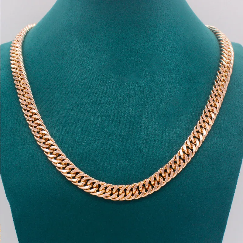 Anietna 585 Rose Gold 11mm 60cm Wide Gold Cuban Chain Classic Choker High Quality Necklace for Women/Men Wholesale collar image 2