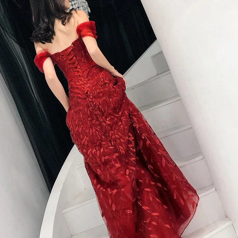 Elegant Off Shoulder Formal Party Dress Oriental Style Bride Toast Clothes Long A Line Chinese Evening Gowns Robe De Soiree