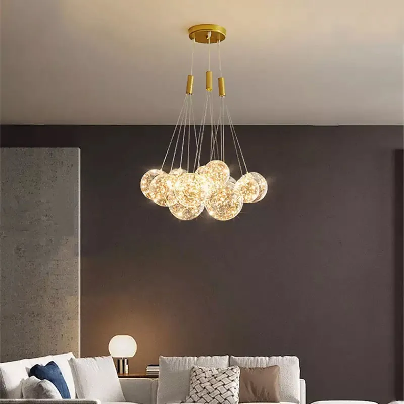 

Gypsophila Chandelier Hanging Light Golden 3/5/9/15 Glass Bubble Led Pendant Lamp Dining Living Room Decor Lighting