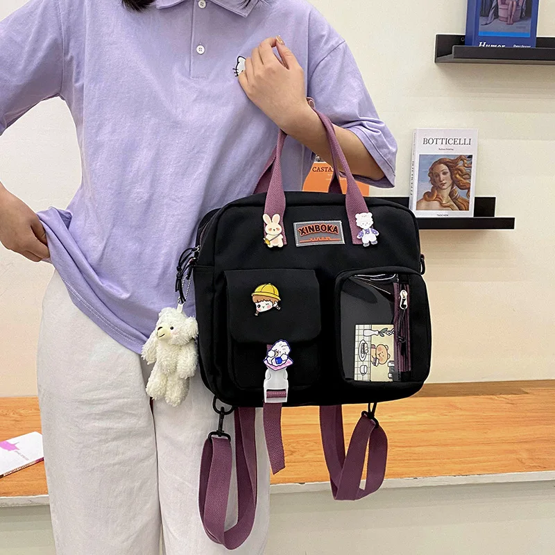 Kawaii Nilon Wanita Ransel Mode Tahan Air Portabel Kurir Mewah Ransel Anak Perempuan Tas Sekolah Lucu Tas Sekolah Pelajar Perjalanan