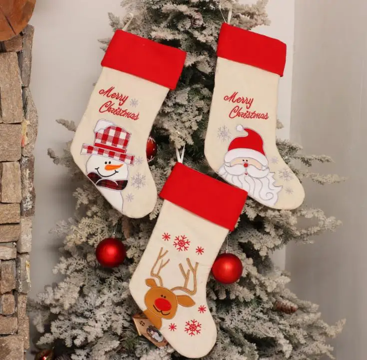 New 60pcs Christmas Stocking Santa Claus Snowman Reindeer Gift Bag Socks Christmas Decoration Hot Sale Wholesale SN1565