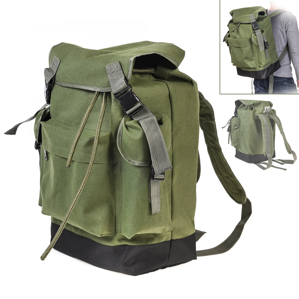 70L Large Capacity Multifunctional Army Green Canvas Carp Fishing Bag Fishing Tackle Backpack Serviceable Wear-resistant to Use