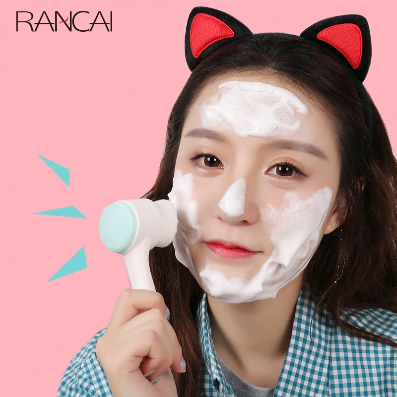 RANCAI Double-Side Face Cleaning Brush Silicone Facial Deep Pore Cleaner Blackhead Removal Massage Makeup Brushes Skin Care Tool