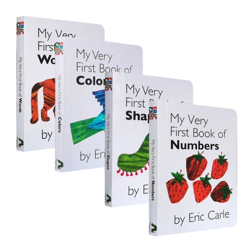 

4 Books/set Baby English Coloring Cardboard Book My Very First Library Eric Carle Picture Story Books for Kids Educational Toys