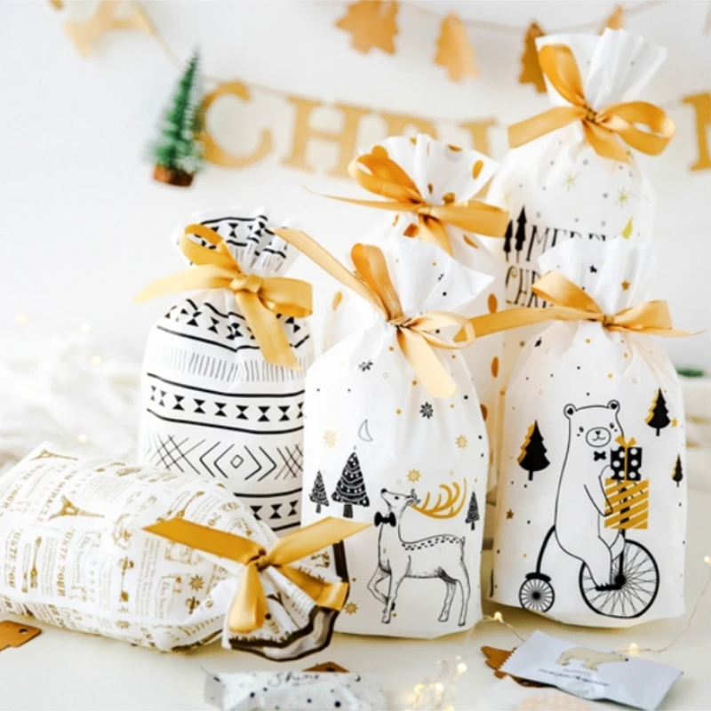 christmas gift bags Elk Snowman santa claus Cookies candy Drawstring bag decorations new year Xmas Party presents packaging 2022