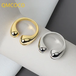 QMCOCO Silver Color Summmer New Drop-Shaped Open Ring Woman Fashion Retro Smooth Elegant Handmade Jewelry Birthday Gifts