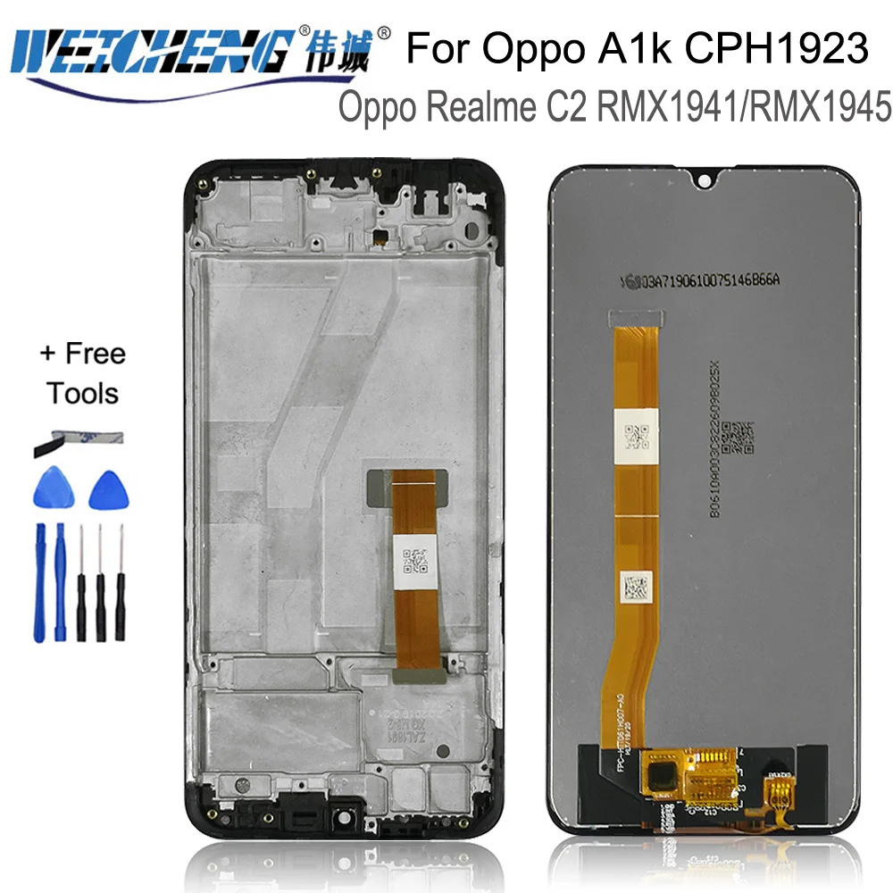 

100% протестированный черный ЖК-дисплей для Oppo A1k CPH1923/Realme C2, сенсорный экран с рамкой, замена дигитайзера в сборе