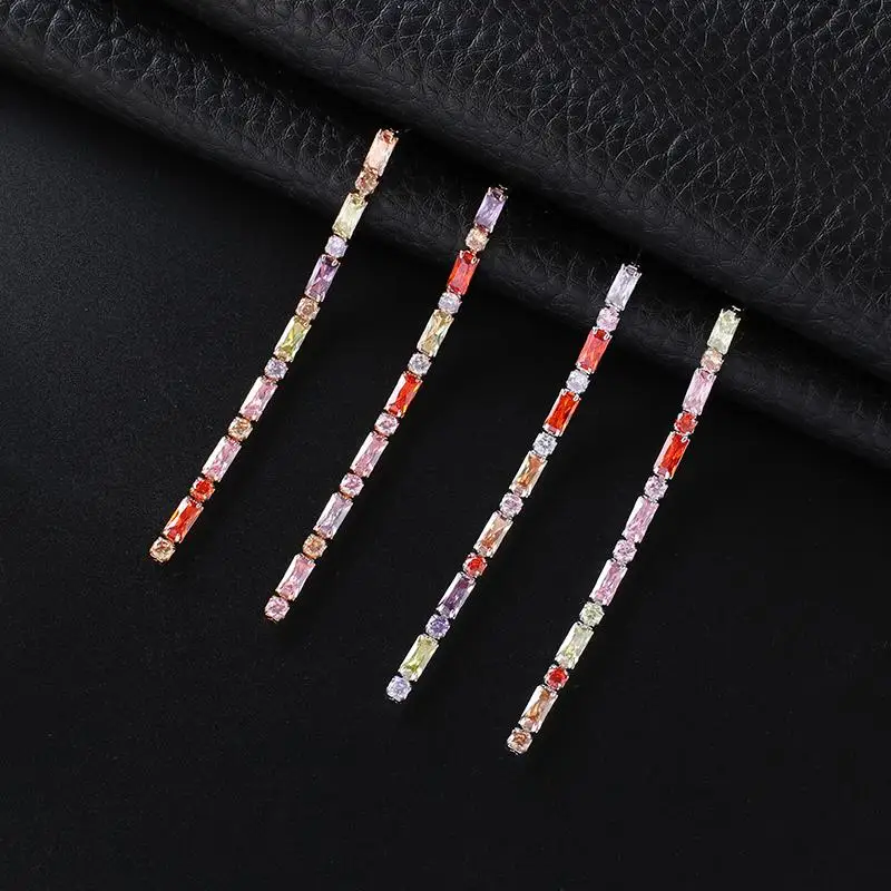 YFJEWE Wholesale Luxury silver Color Gold Color Earrings Flash CZ Zircon long earring colorful Earrings Women Cheap brincos E723