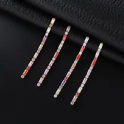 YFJEWE Wholesale Luxury silver Color Gold Color Earrings Flash CZ Zircon long earring colorful Earrings Women Cheap brincos E723