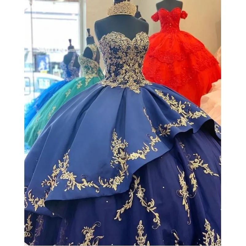 Sweetheart Quinceanera Dresses Applique Bacded Puffy Skirt Sweet 15 Dress Long Ball Gown Prom Gowns