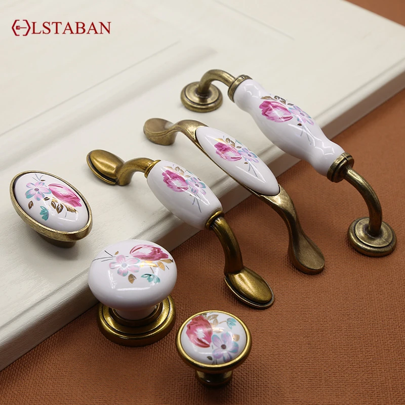 LSTABAN European Style Modern Minimalist Pastoral Ceramic Knob Drawer Shoe Cupboard Door Single Hole Wardrobe Handle