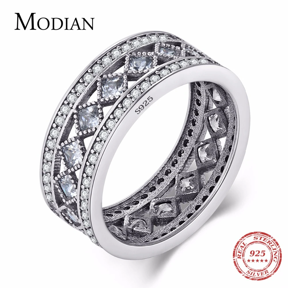 Modian New Style Classic Real 925 Sterling silver Square Ring Fashion Wedding Luxury jewelry Sparkling CZ Women Valentine's gift