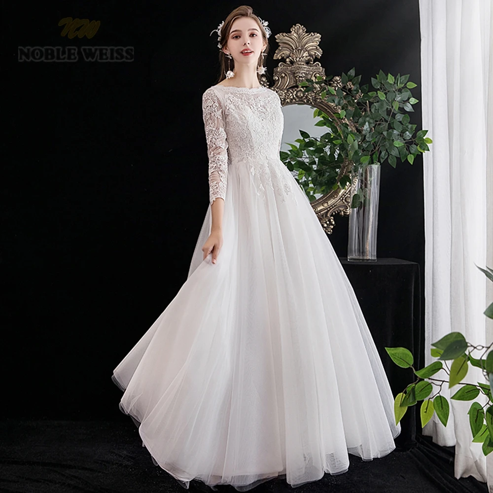 Beach Wedding Dress  O-Neck  Appliques  Floor-Length  A-Line  Plus Size Wedding Dress  Vestido De Noiva  Lace Wedding Dress