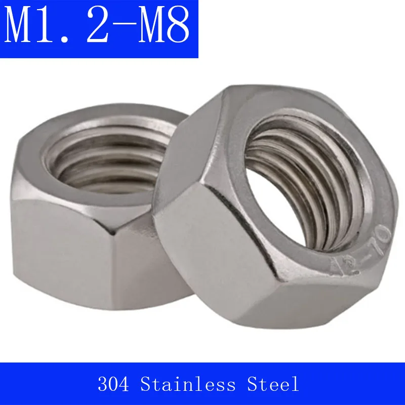 M1.2 / M1.4 / M1.6 / M2 / M2.5 / M3 / M4 / M5 / M6 / M8 304 Stainless Steel Hexagonal Nut DIN 934 SUS 304