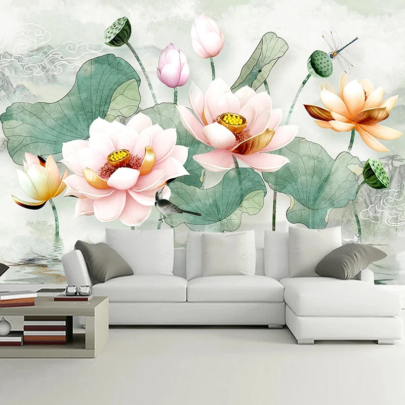 

Custom Wall Painting Wallpaper 3D Stereoscopic Lotus Flower Decoration Living Room Sofa Bedroom Background Mural Wall Covering