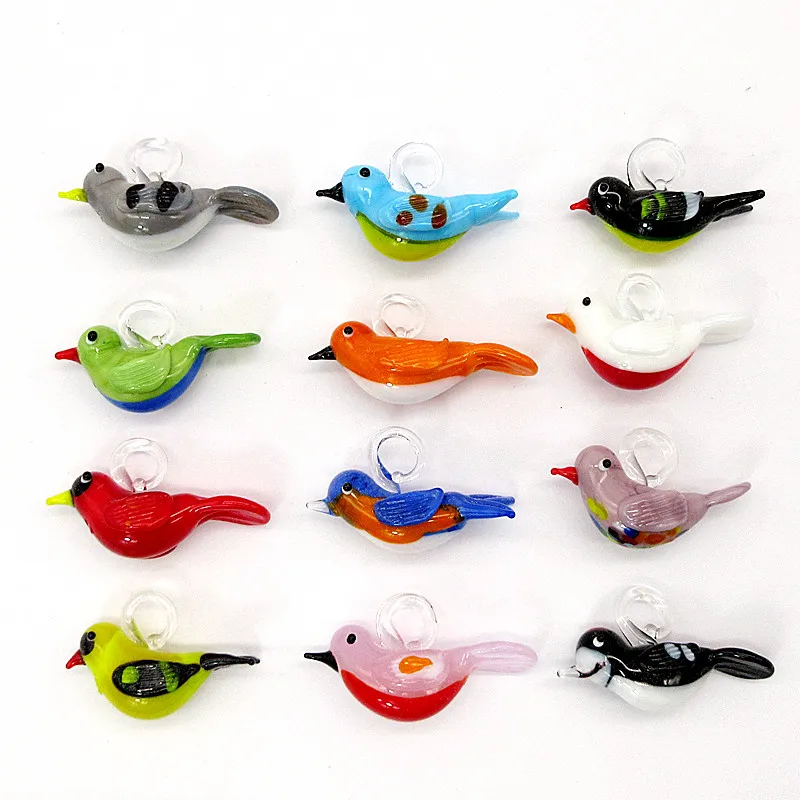 Handmade Murano Glass Crafts Christmas Tree Figurines Ornaments Home Decor Christmas Tree with Mini 12 Bird Pendant Accessories