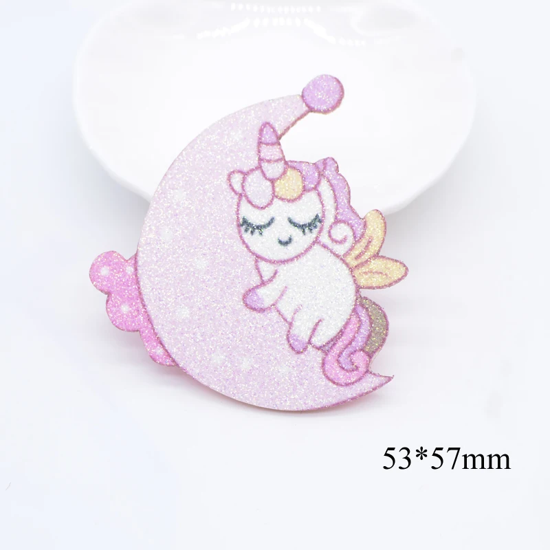 10Pcs Glitter Print Appliques Dessert Cat Unicorn for DIY Crafts Cake Topper Headwear Hair Clips Bow Decor Accessories Patches