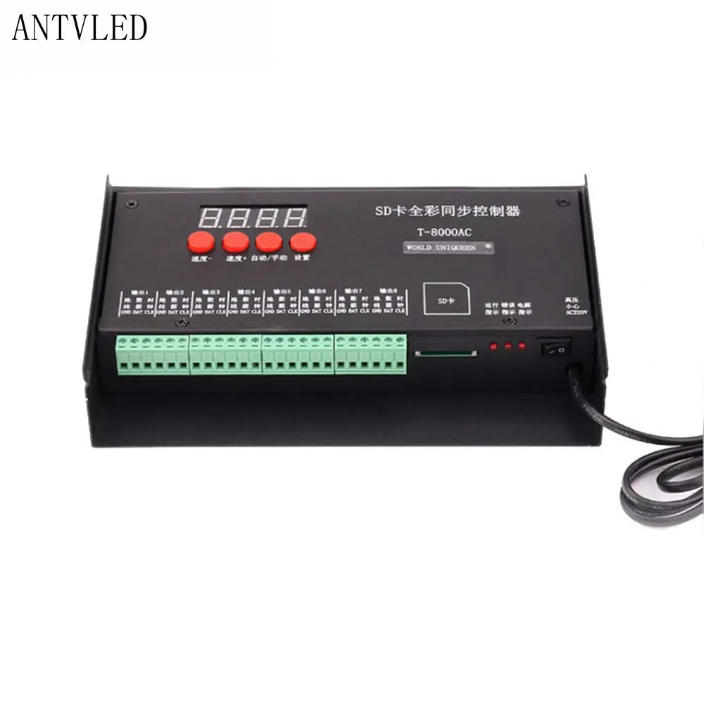 T-8000AC SD Card RGB Led Controller For WS2812B Led Strip Lighting Tape,Full Color 8 Ports Output AC220V Input Controller
