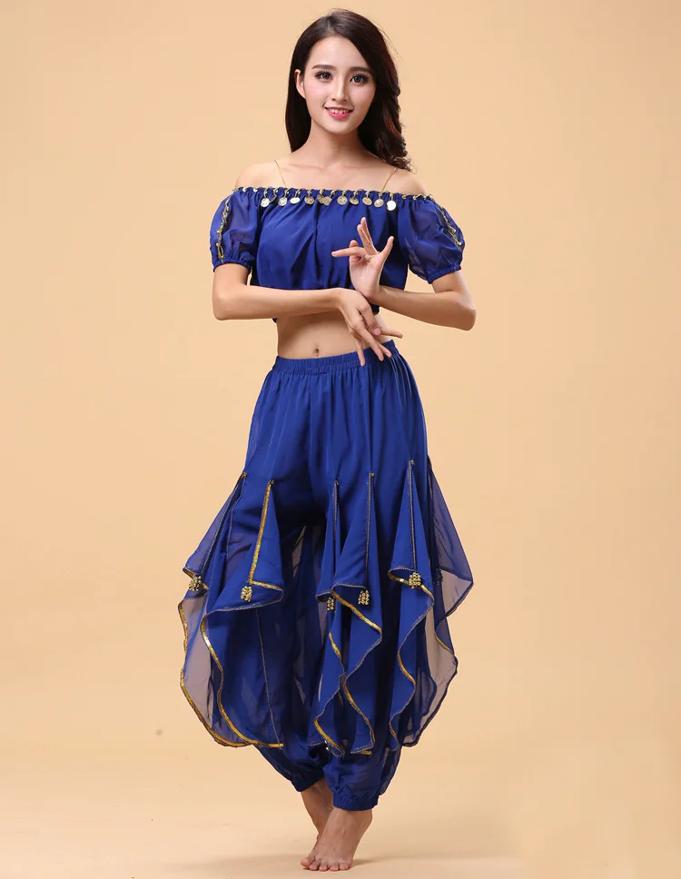 Damski strój do tańca brzucha dla dorosłych, indyjskie kostiumy taneczne na występy sceniczne, top/bluzka do tańca brzucha + spodnie