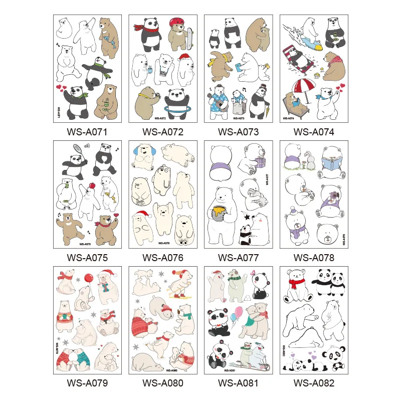 12PCS Children\'s Tattoo Sticker Bear Temporary Waterproof Sweatproof Transfer Cartoon Animal Body Art Arm Leg  Kid Toy Girl Gift