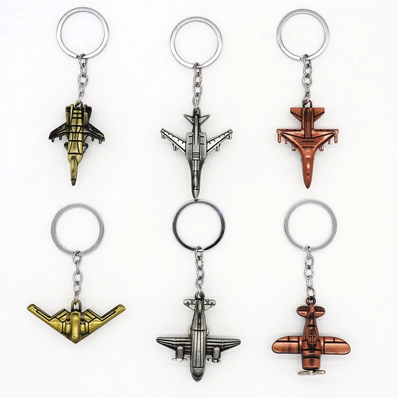 Multiple Retro Metal Airplanes Fighter Warplane Helicopter Airplane Keyring 3D Bomber Interceptor Aircraft Keychain Men