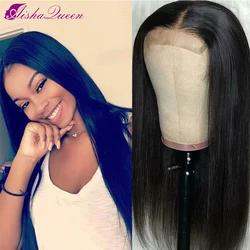 Aisha Queen – perruque Lace Closure Wig brésilienne naturelle Remy, cheveux lisses, 4x4, 150% de densité