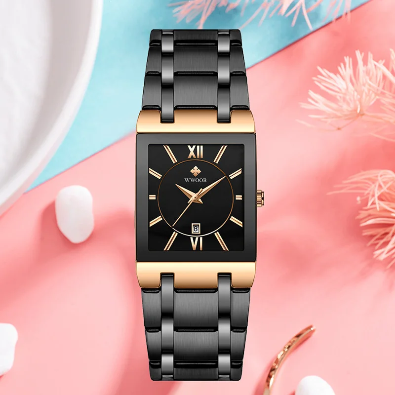 WWOOR New Design Watch For Women Fashion Square Ladies Dress Wristwatches Female Luxury Rose Gold Bracelet Clocks Zegarek Damski