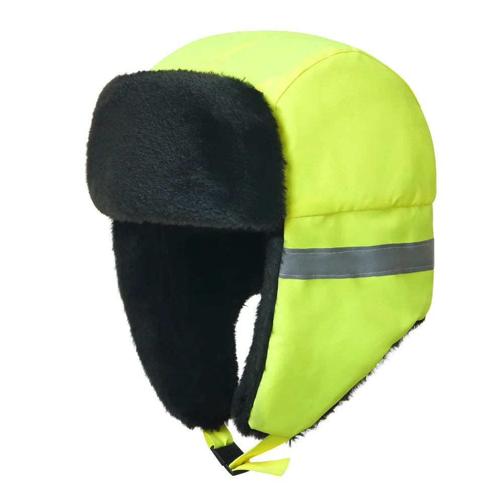 AYKRM High Visibility Viz Hat Trapper Bomber Faux Rabbit Fur Earflap Snow Winter Caps Aviator Trooper Ski Mens Women Unisex