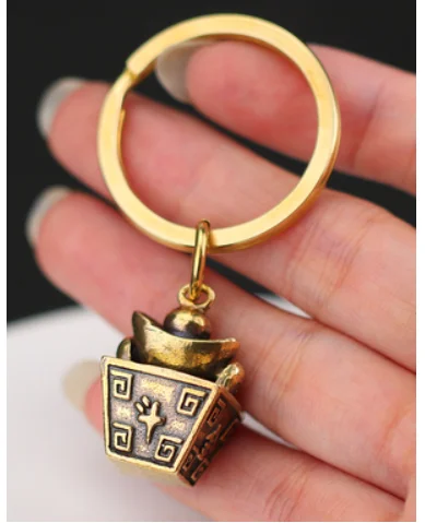 Handmade pure copper gold ingot car keychain pendant brass pendant pendant