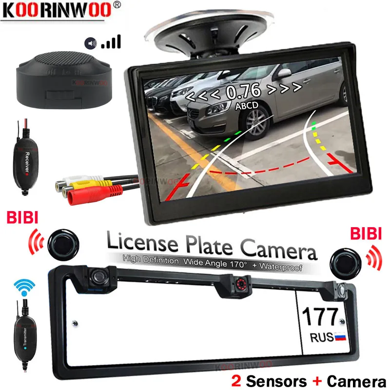 

Koorinwoo Electronics European Number Frame Camera Security Radars detector 5" Monitor Sucker Parktronics for Car Parking Sensor