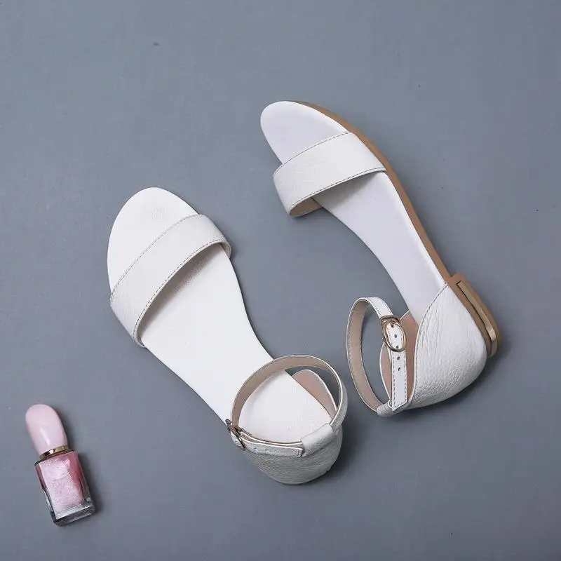 MORAZORA Plus size 34-46 new genuine leather sandals women shoes gun color white black fashion flat sandals ladies summer shoes