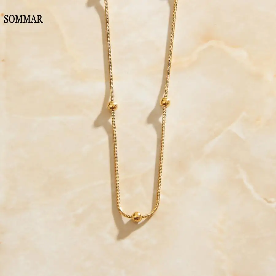 SOMMAR gold color stainless steel length 42cm  extender 5cm adjudt necklaces chain circular maxi  Charming Jewelry Accessories