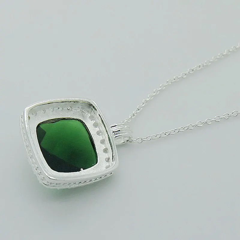 Luxury Jewelry Necklace 925 Sterling Silver Square Green Gem Pendant Necklaces For Woman Mother Best Gifts image 3