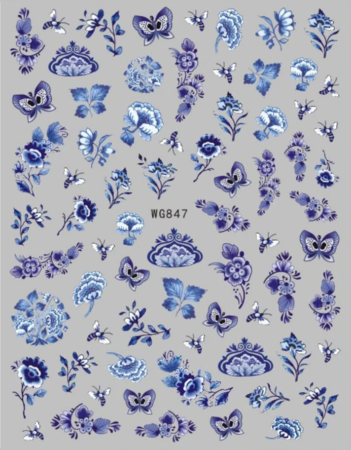 Retro-Blau-Weiß-Porzellan-Design 3D-Nagelaufkleber, Selbstklebende Slider-Aufkleber, Maniküre-Tipps, DIY-Zubehör, 1 Stück – Detail 5
