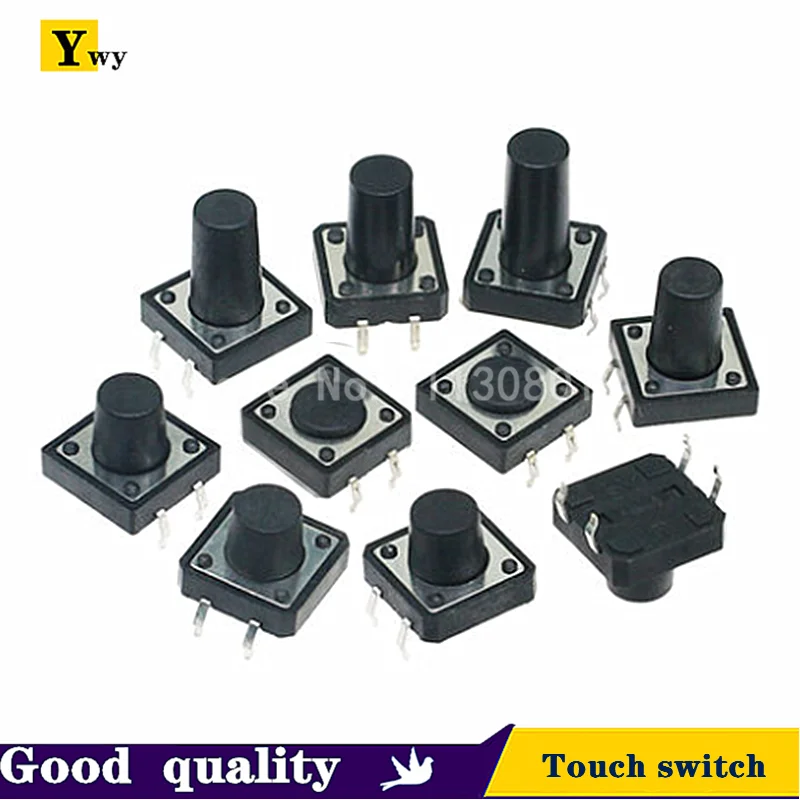 50PCS 12*12*4.3/5/6/7/8/9/10/12PinCopper Foot Button Key Touch Switch In-Line