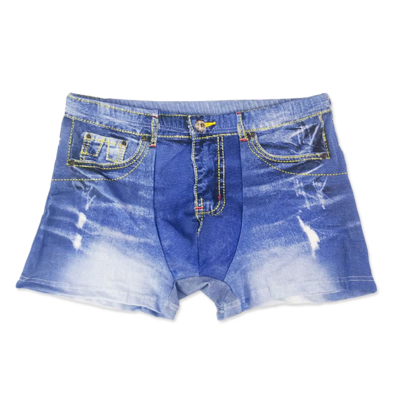 Men Denim Underwear 3D Sexy Boxers Jeans Shorts Classic Print Boxers Cotton Breathable Mens U Convex Pouch Underpants