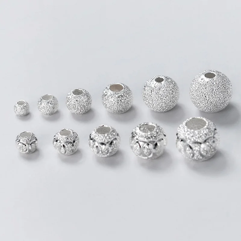 10pcs/lot 925 Sterling Silver Matte Round Beads 3mm 4mm 5mm 6mm Hand Made Big Hole Spacer Beads DIY Jewelry Making Accessories