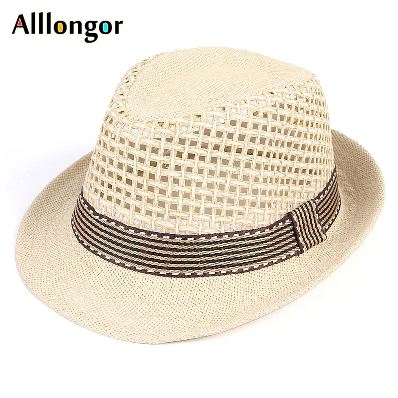 Parent-child Kids Boys Men Straw Hat Sun Protection Fedora New Fashion 2024 Summer Short Sleeve Breathable Sunhat Beach Cap