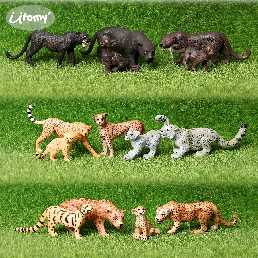 Realistic Wildlife Snow Leopard Leopards Jaguar Cheetah panther Figurines Educational Toy Cake Toppers Christmas Birthday Gift