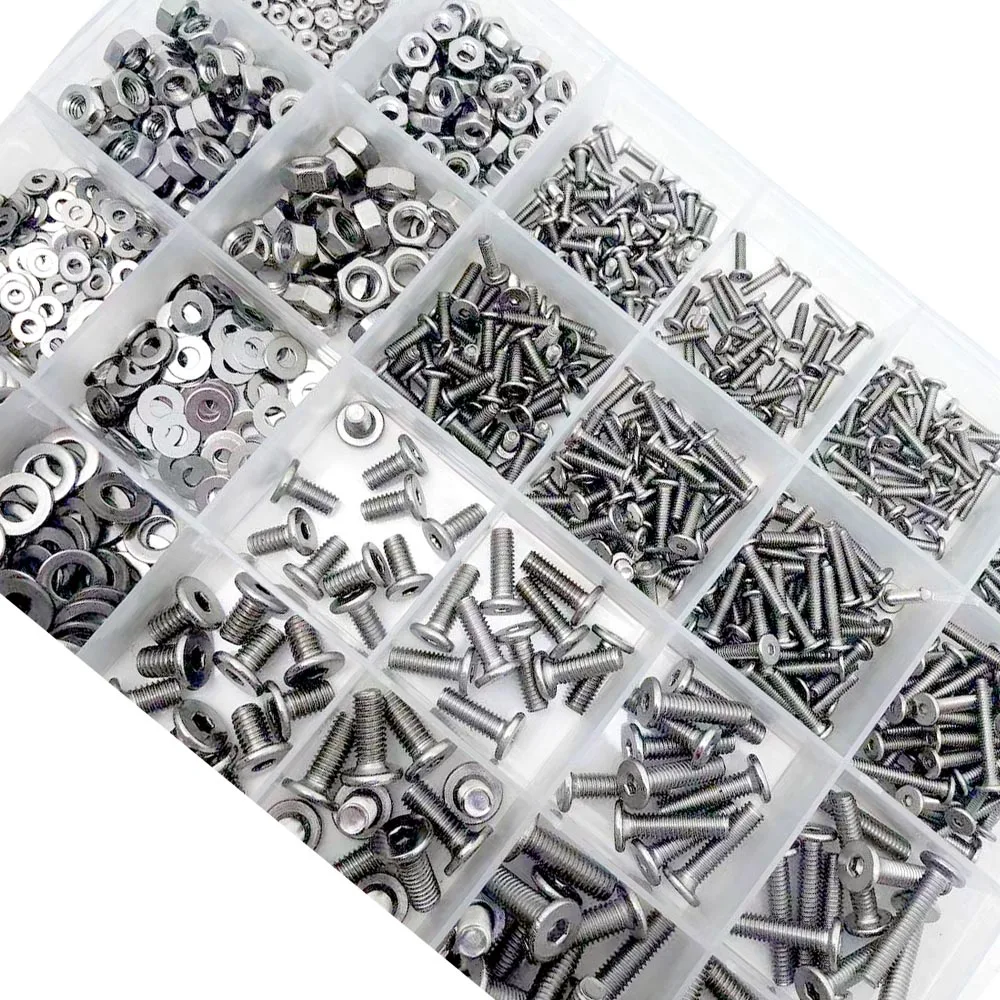 400/2100X M1.6 M2 M2.5 M3 M4 M5 304 Stainless Steel Hexagon Hex Socket Thin Flat Wafer Head Screw Bolt Nut Washer Assortment Kit