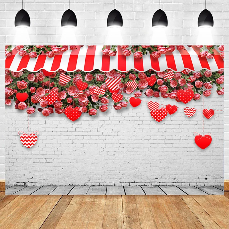

Mocsicka Valentine's Day Rose Flowers Love Heart Photography Background White Brick Wall Romantic Photo Decorations Props Banner