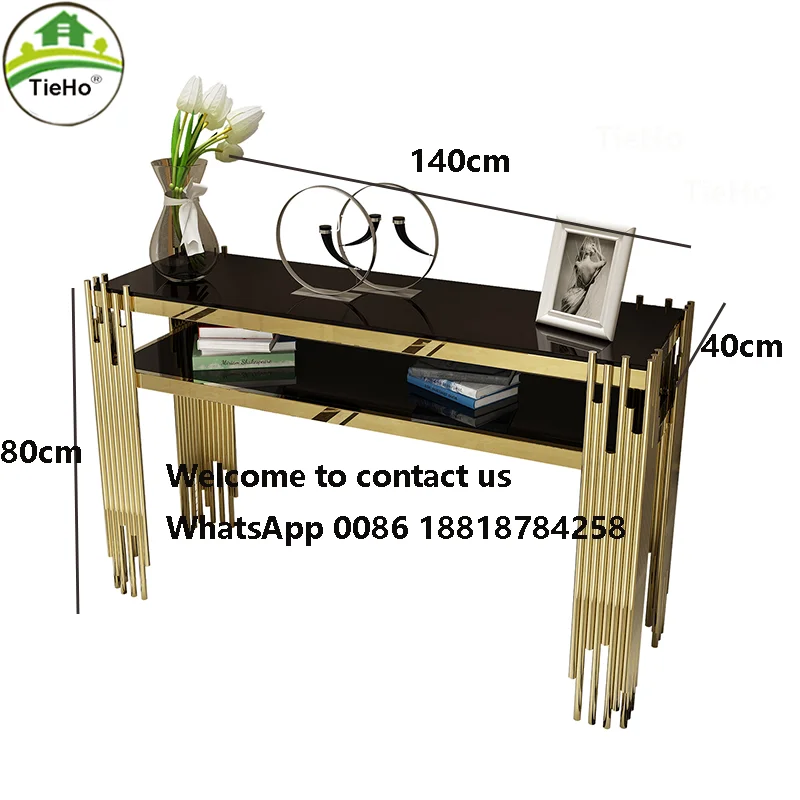 TieHo-Luxury Gold Hallway Console Table, Living Room Porch Table,Tempered Glass Entry Table, Home Furniture, Metal Cabinet Table